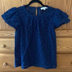LOFT Navy Eyelet Blouse Size M